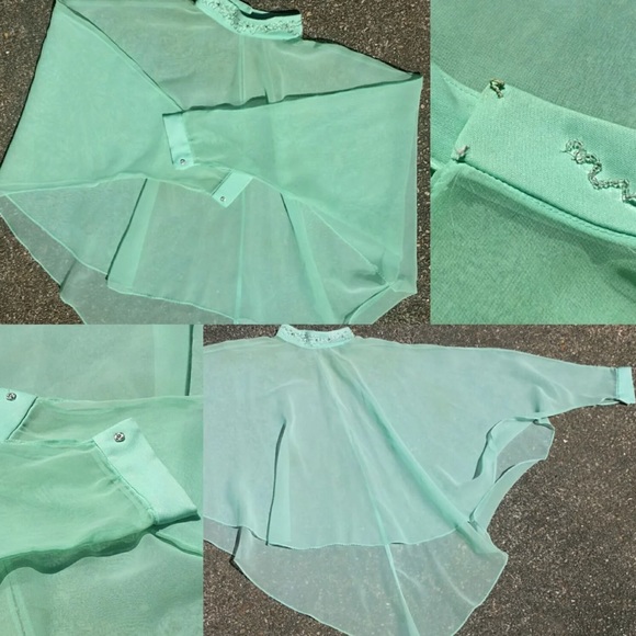 Vintage 60’s Elegant Hand Beaded Mint Gown & Cape - Picture 2 of 8